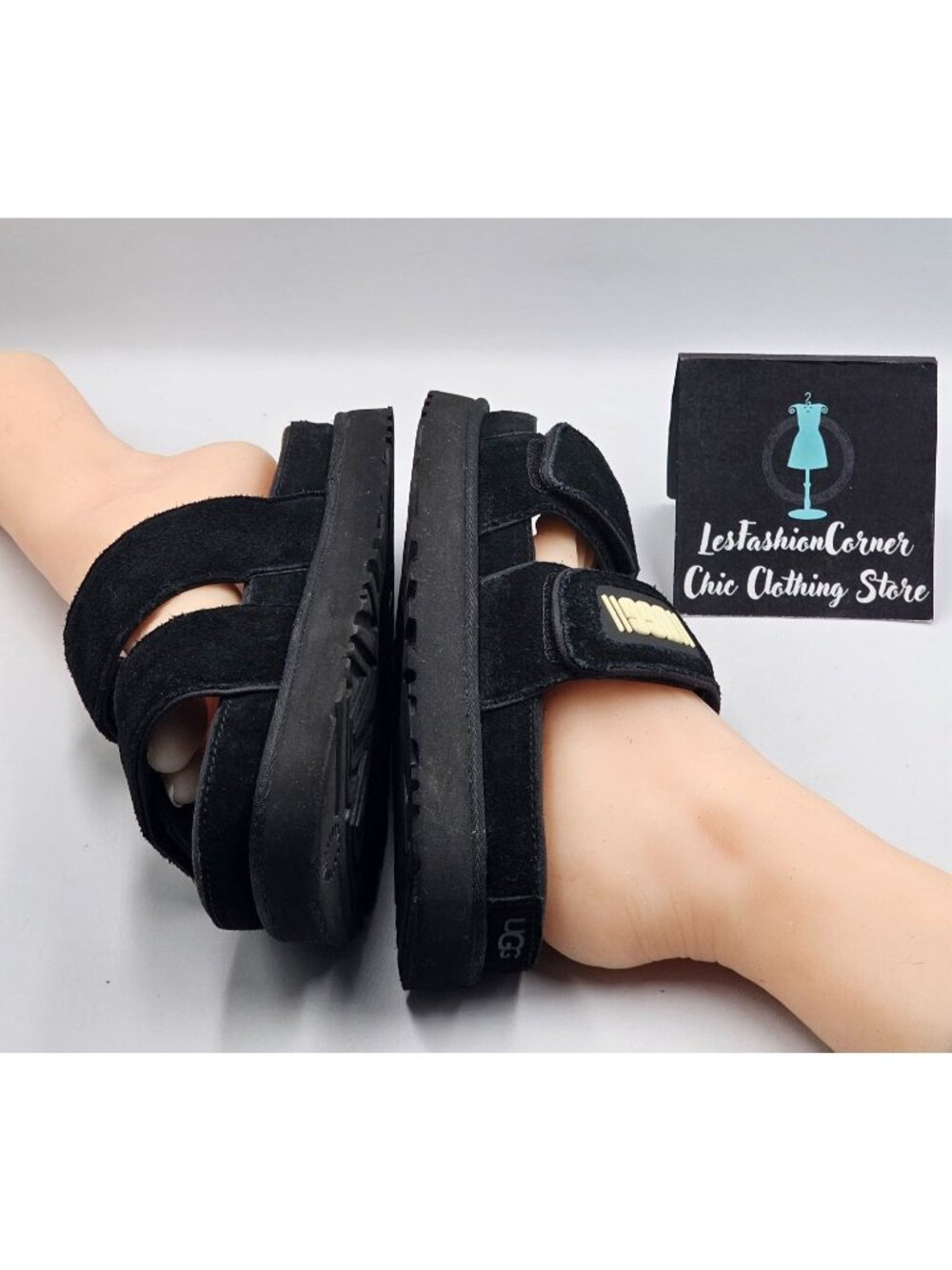 UGG Women's Black Suede Greer Platform Adjustable  Straps Slide Sandal Sz 9 3707 - Picture 6 of 16